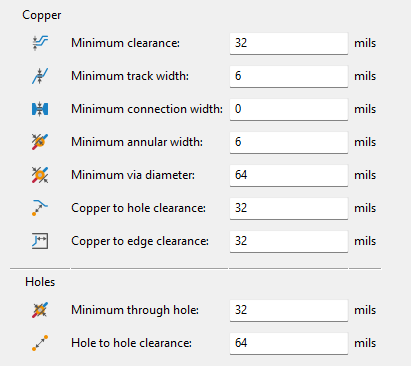 KiCAD DRC Settings