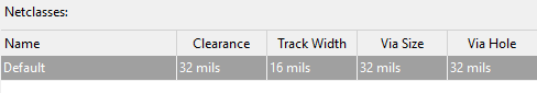 KiCAD netclass settings