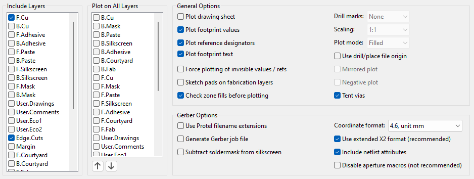 KiCAD Plot Settings